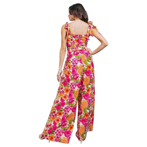 Flying Tomato Bonfire Weekends Linen Cotton Floral Wide Leg Jumpsuit Size Large - Picture 7 of 16